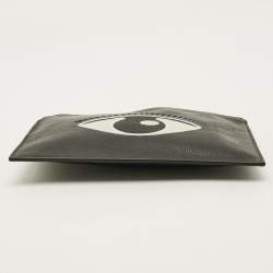 Pre Owned Kenzo Eye Embroidered Black Leather Pouch