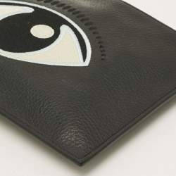Pre Owned Kenzo Eye Embroidered Black Leather Pouch