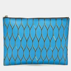 مملوكة مسبقًا Kenzo Blue Pattern Print Coated Canvas Flat Zip Pouch 
