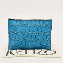 مملوكة مسبقًا Kenzo Blue Pattern Print Coated Canvas Flat Zip Pouch 