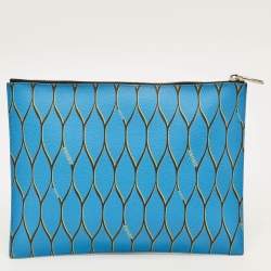 مملوكة مسبقًا Kenzo Blue Pattern Print Coated Canvas Flat Zip Pouch 