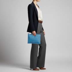 مملوكة مسبقًا Kenzo Blue Pattern Print Coated Canvas Flat Zip Pouch 