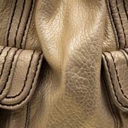 Pre Owned Kenzo Gold Leather Drawstring Studded Bucket Bag