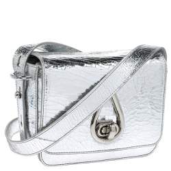 Pre Owned Kenzo Metallic Silver Cracked Leather Raindrop Crossbody Bag