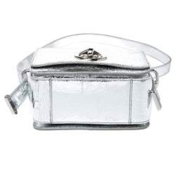 Pre Owned Kenzo Metallic Silver Cracked Leather Raindrop Crossbody Bag