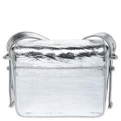 Pre Owned Kenzo Metallic Silver Cracked Leather Raindrop Crossbody Bag