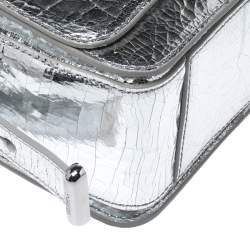 Pre Owned Kenzo Metallic Silver Cracked Leather Raindrop Crossbody Bag