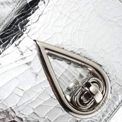 Pre Owned Kenzo Metallic Silver Cracked Leather Raindrop Crossbody Bag