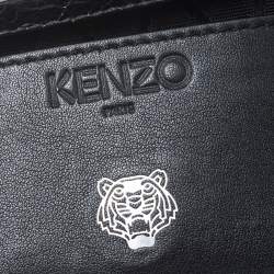 Pre Owned Kenzo Metallic Silver Cracked Leather Raindrop Crossbody Bag