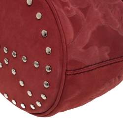 Kenzo Red Flower Embossed Suede Drawstring Satchel