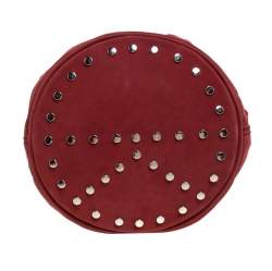 Kenzo Red Flower Embossed Suede Drawstring Satchel