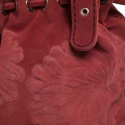 Kenzo Red Flower Embossed Suede Drawstring Satchel