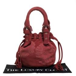 Kenzo Red Flower Embossed Suede Drawstring Satchel
