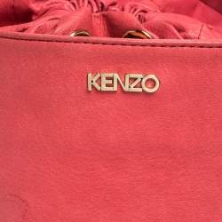 Pre Owned Kenzo Pink Leather Drawstring Bucket Bag