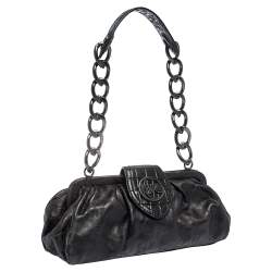 Pre Owned Kenzo Black Leather Frame Pochette Bag