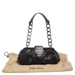 Pre Owned Kenzo Black Leather Frame Pochette Bag