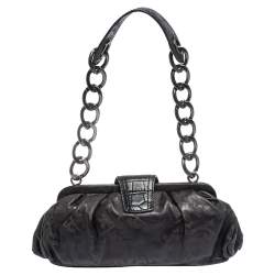 Pre Owned Kenzo Black Leather Frame Pochette Bag