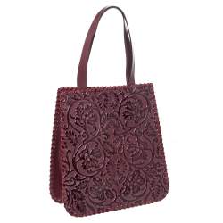 Pre Owned Kenzo Burgundy Embossed Leather Stitches Tote