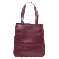 Pre Owned Kenzo Burgundy Embossed Leather Stitches Tote