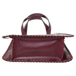 Pre Owned Kenzo Burgundy Embossed Leather Stitches Tote