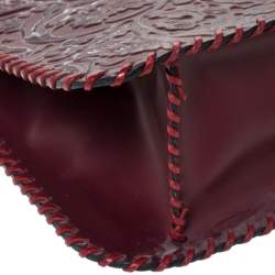 Pre Owned Kenzo Burgundy Embossed Leather Stitches Tote
