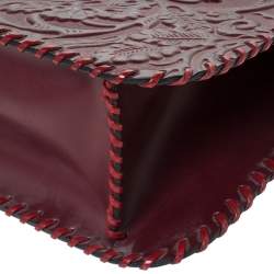 Pre Owned Kenzo Burgundy Embossed Leather Stitches Tote