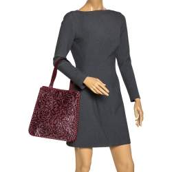 Pre Owned Kenzo Burgundy Embossed Leather Stitches Tote