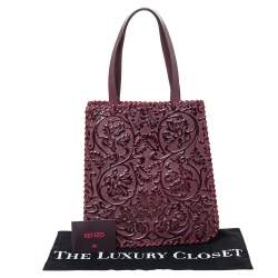Pre Owned Kenzo Burgundy Embossed Leather Stitches Tote