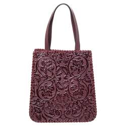 Pre Owned Kenzo Burgundy Embossed Leather Stitches Tote