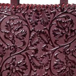 Pre Owned Kenzo Burgundy Embossed Leather Stitches Tote