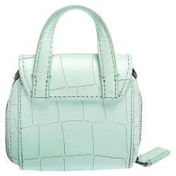 Pre Owned Kenzo Mint Green Croc Embossed Leather Mini Sailor Bag