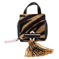 Pre Owned Kenzo Black/Brown Tiger Print Calfhair and Leather Mini Sailor Bag