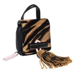 Pre Owned Kenzo Black/Brown Tiger Print Calfhair and Leather Mini Sailor Bag