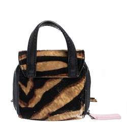 Pre Owned Kenzo Black/Brown Tiger Print Calfhair and Leather Mini Sailor Bag
