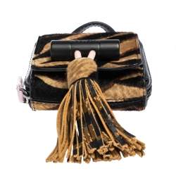 Pre Owned Kenzo Black/Brown Tiger Print Calfhair and Leather Mini Sailor Bag