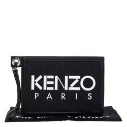 Pre Owned Kenzo Black Canvas and Leather Wristlet Clutch