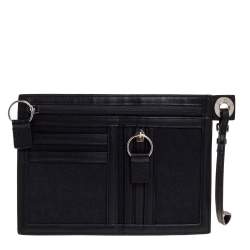 Pre Owned Kenzo Black Canvas and Leather Wristlet Clutch