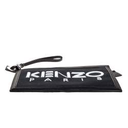 Pre Owned Kenzo Black Canvas and Leather Wristlet Clutch