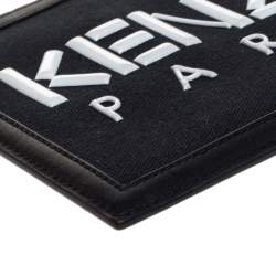 Pre Owned Kenzo Black Canvas and Leather Wristlet Clutch