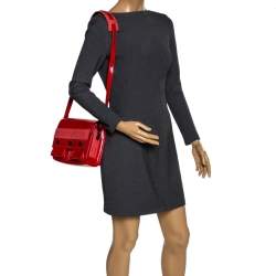 Pre Owned Kenzo Red Patent Leather Flap Shoulder Bags