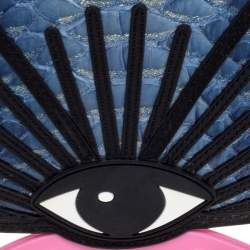 Kenzo Multicolor Python Effect Patent and Leather Tanami Flower Writslet Clutch
