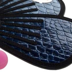Kenzo Multicolor Python Effect Patent and Leather Tanami Flower Writslet Clutch