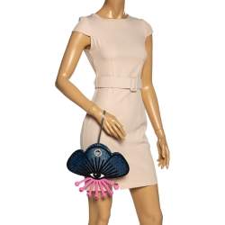 Kenzo Multicolor Python Effect Patent and Leather Tanami Flower Writslet Clutch