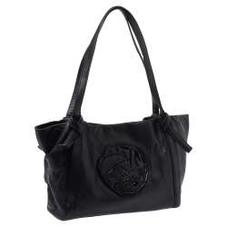 Kenzo Black Leather Koi Fish Tote