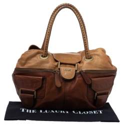 Kenzo Two Tone Brown Soft Leather Studded Handle Satchel