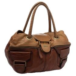 Kenzo Two Tone Brown Soft Leather Studded Handle Satchel