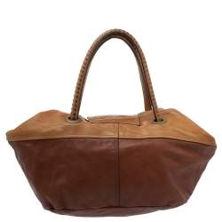Kenzo Two Tone Brown Soft Leather Studded Handle Satchel