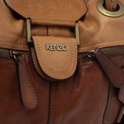 Kenzo Two Tone Brown Soft Leather Studded Handle Satchel