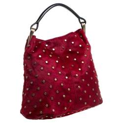 Pre Owned Kenzo Red Calfhair Studded Hobo