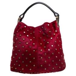 Pre Owned Kenzo Red Calfhair Studded Hobo